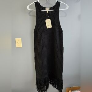 NWT Mo:Vint by Anthropologie black crochet midi knitdress, Size Medium